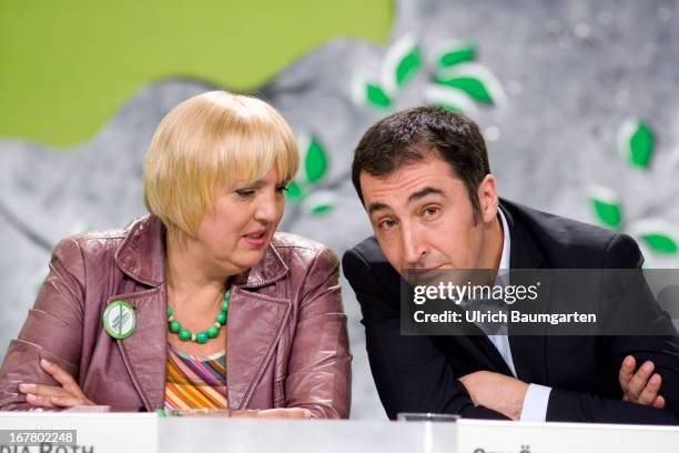 Claudia Roth, Federal Party Chairwoman, and Cem Oezdemir, Federal Party Chairman of Buendnis 90 / Die Gruenen, during the German Greens Party party...