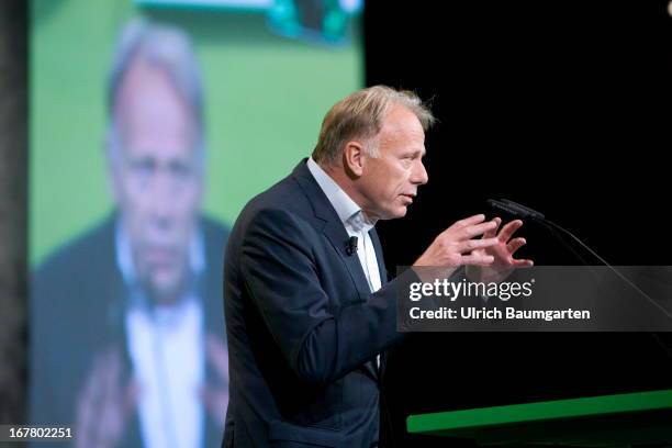 Juergen Trittin, Leading Candidate for the Federal Elelection 2013, during his speech at the German Greens Party party congress on April 26, 2013 in...