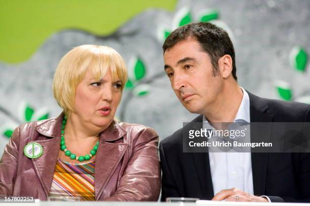 Claudia Roth, Federal Party Chairwoman, and Cem Oezdemir, Federal Party Chairman of Buendnis 90 / Die Gruenen, during the German Greens Party party...