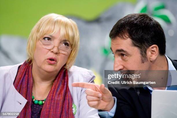 Claudia Roth, Federal Party Chairwoman, and Cem Oezdemir, Federal Party Chairman of Buendnis 90 / Die Gruenen, during the German Greens Party party...