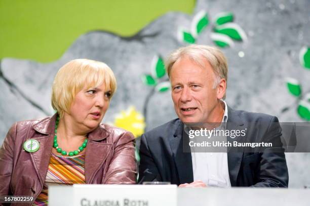 Claudia Roth , Federal Party Chairwoman, and Juergen Trittin , Leading Candidate for the Federal Elelection 2013, during the German Greens Party...