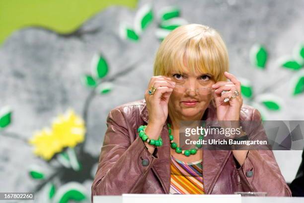Claudia Roth, Federal Party Chairwoman of Buendnis 90 / Die Gruenen, during the German Greens Party party congress on April 26, 2013 in Berlin,...