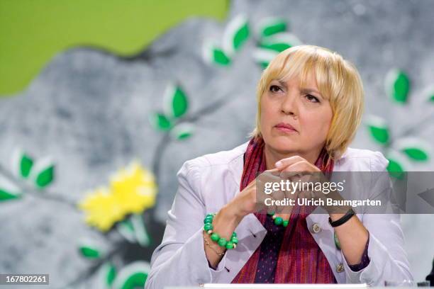 Claudia Roth, Federal Party Chairwoman of Buendnis 90 / Die Gruenen, during the German Greens Party party congress on April 27, 2013 in Berlin,...