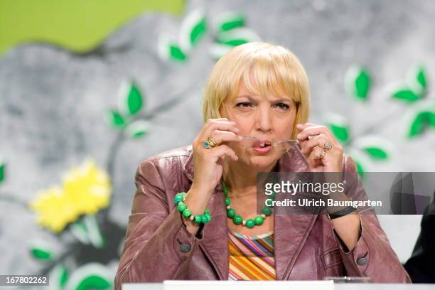 Claudia Roth, Federal Party Chairwoman of Buendnis 90 / Die Gruenen, during the German Greens Party party congress on April 26, 2013 in Berlin,...