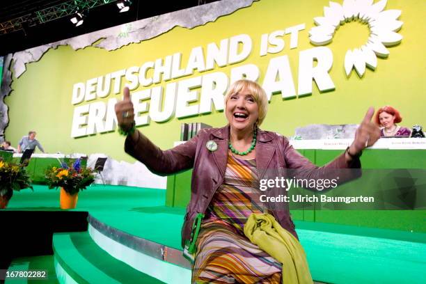 Claudia Roth, Federal Party Chairwoman of Buendnis 90 / Die Gruenen, posing before the opening of the German Greens Party party congress on April 26,...