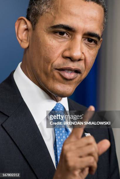 President Barack Obama speaks during a press conference in the Briefing Room of the White House April 30, 2013 in Washington, DC. Obama Tuesday...