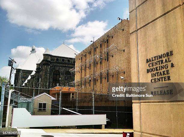 The entrance to the Baltimore City Detention Center on E. Eager Street where criminal activity took place is seen April 23, 2013. An announcement was...