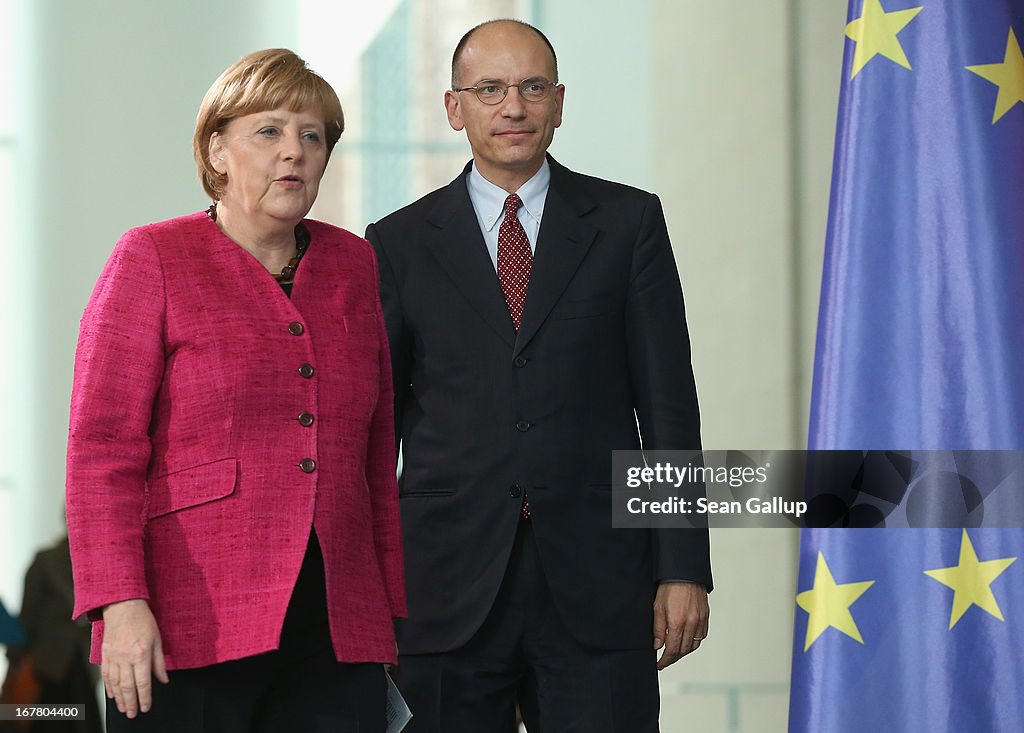 New Italian Prime Minister Letta Meets With Merkel In Berlin