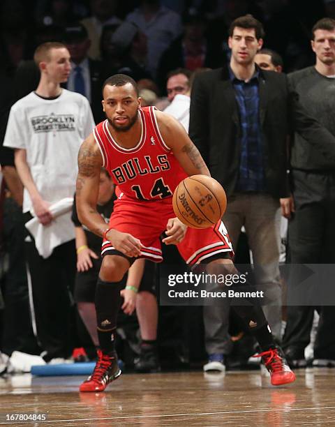 Daequan Cook of the Chicago Bulls dribbles the ball against the Brooklyn Nets during Game Five of the Eastern Conference Quarterfinals of the 2013...