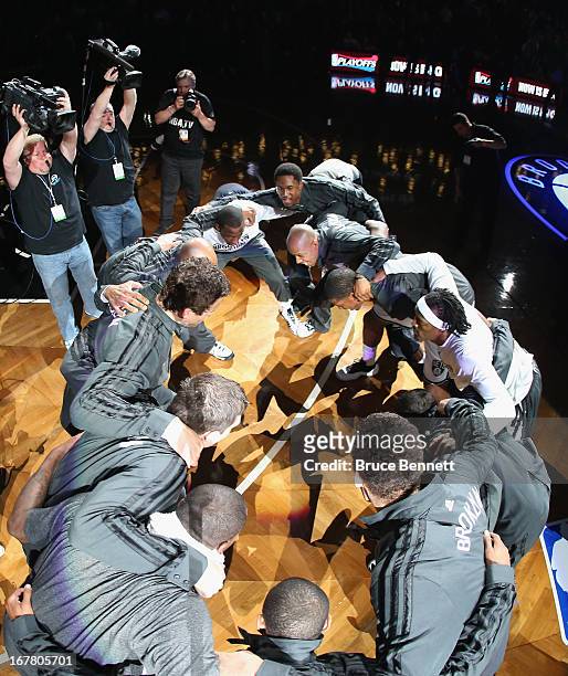 The Brooklyn Nets prepare for their game against the Chicago Bulls during Game Five of the Eastern Conference Quarterfinals of the 2013 NBA Playoffs...