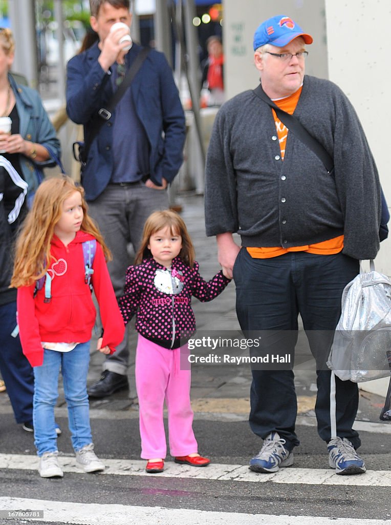 Philip Seymour Hoffman, Willa Hoffman and Tallulah Hoffman are seen
