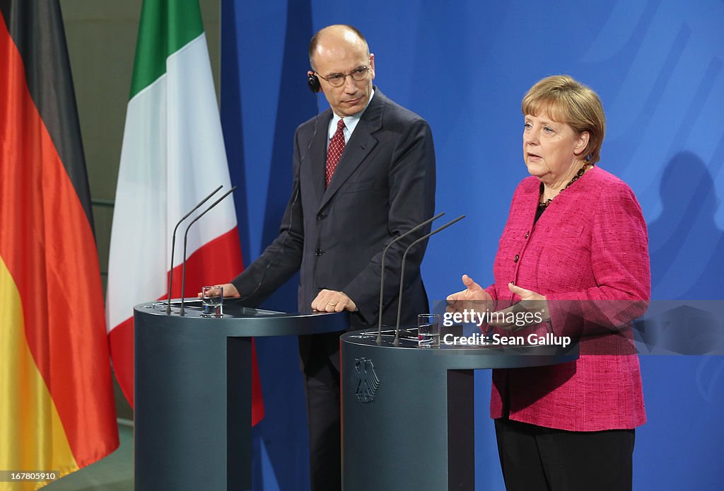 New Italian Prime Minister Letta Meets With Merkel In Berlin