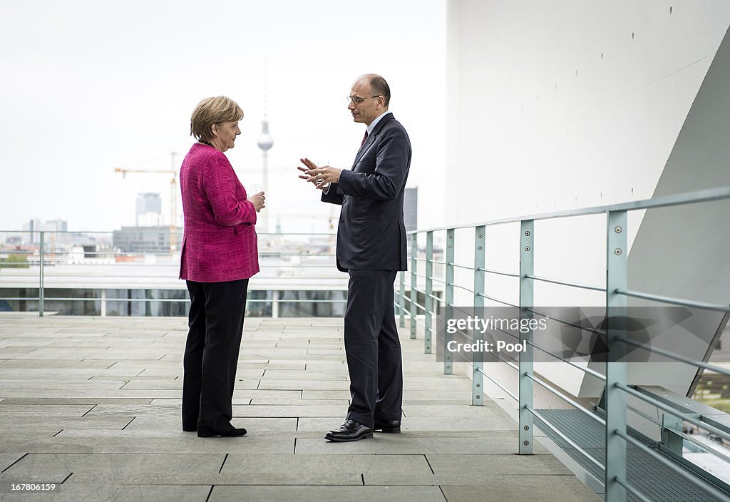 New Italian Prime Minister Letta Meets With Merkel In Berlin