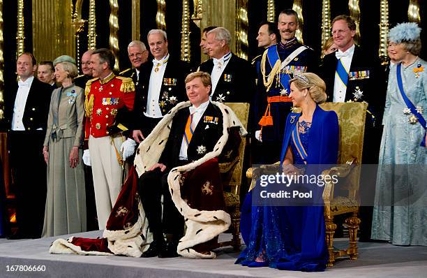 King Willem Alexander of the Netherlands and HM Queen Maxima of the Netherlands during their inauguration ceremony at New Church on April 30, 2013 in...