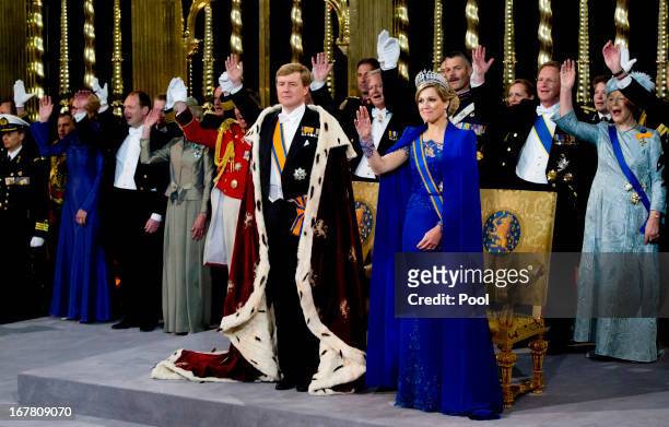 King Willem Alexander of the Netherlands and HM Queen Maxima of the Netherlands during their inauguration ceremony at New Church on April 30, 2013 in...