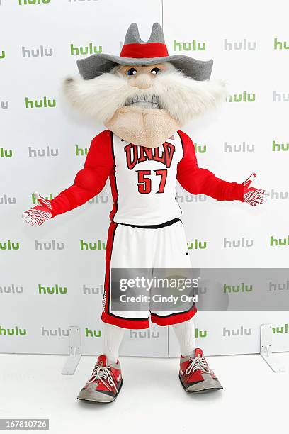 Mascots Hey Reb! and Bango the Buck attend Hulu NY Press Junket on April 30, 2013 in New York City.