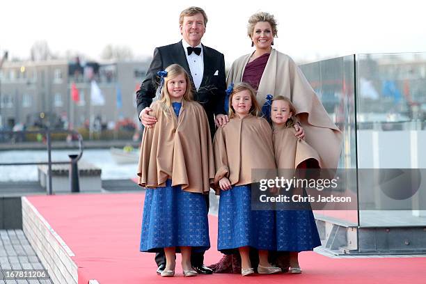 King Willem Alexander; Queen Maxima and their daughters Princess Catharina-Amalia; Princess Alexia and Princess Ariane of The Netherlands arrive at...