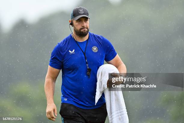 Bath Rugby Assistant Coach Richard Blaze looks on during a training session at Farleigh House on September 12, 2023 in Bath, England.