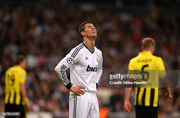 Dejected Cristiano Ronaldo of Real Madrid during the UEFA Champions League Semi Final Second Leg match between Real Madrid and Borussia Dortmund at...