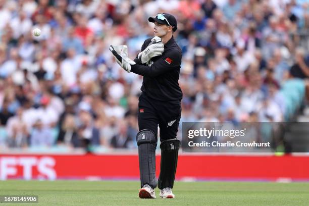 New Zealand Captain and wicket keeper Tom Latham at The Kia Oval on September 13, 2023 in London, England.