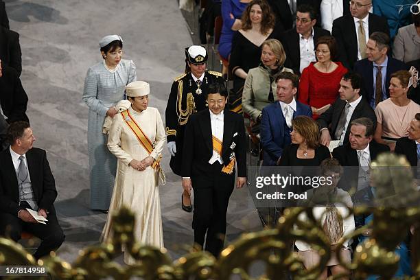 Crown Prince Naruhito and Crown Princess Masako enter the church to attend the inauguration of HM King Willem-Alexander of the Netherlands and HM...