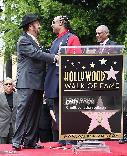 Shotgun Tom" Kelly and Stevie Wonder attend the ceremony honoring "Shotgun Tom" Kelly with a star on The Hollywood Walk of Fame held on April 30,...