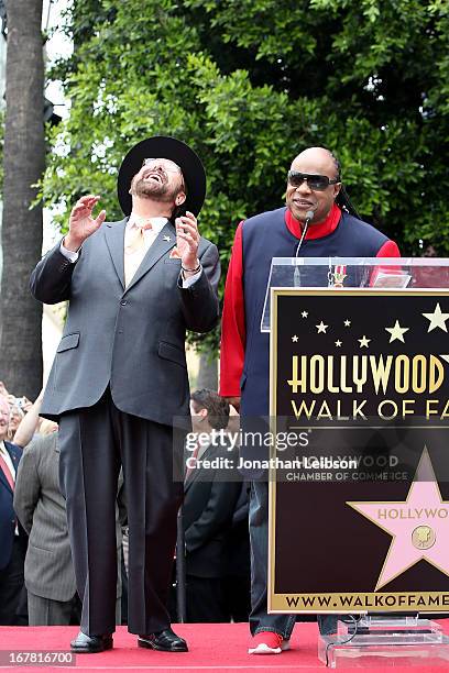 Shotgun Tom" Kelly and Stevie Wonder attend the ceremony honoring "Shotgun Tom" Kelly with a star on The Hollywood Walk of Fame held on April 30,...