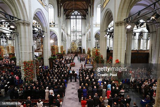 General view as King Willem Alexander of the Netherlands and Queen Maxima of the Netherlands attend the inauguration of King Willem-Alexander in...