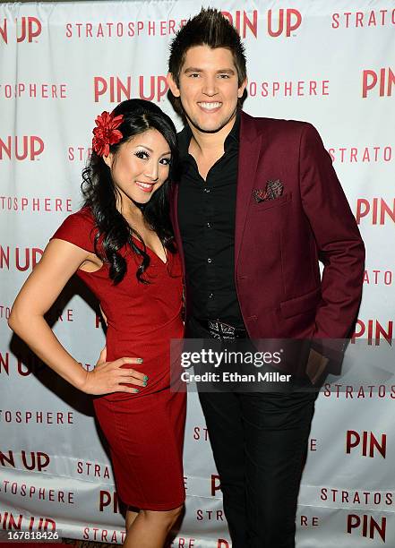 Singer Jasmine Trias and magician and singer/songwriter Ben Stone arrive at the premiere of the show "Pin Up" at the Stratosphere Casino Hotel on...