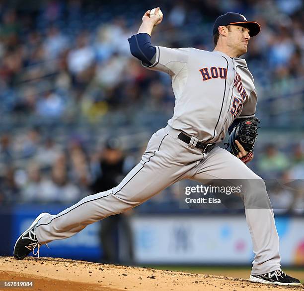 Philip Humber of the Houston Astros delivers a pitch in the first inning against the New York Yankees on April 30, 2013 at Yankee Stadium in the...