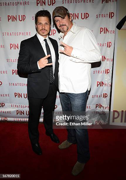 Entertainers Mark Shunock and Troy Burgess from the show "Rock of Ages" arrive at the premiere of the show "Pin Up" at the Stratosphere Casino Hotel...