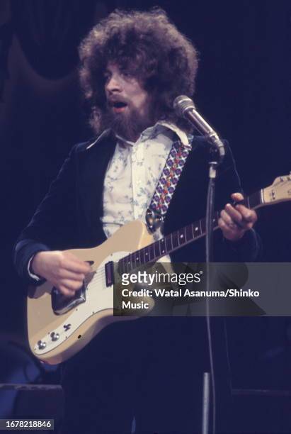Jeff Lynne of British band Electric Light Orchestra playing guitar on BBC TV show 'Top Of The Pops', London, UK, 14th February 1973.