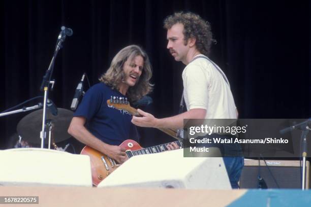 Band the Eagles perform at Wembley Stadium 'Mid Summer Festival' in London, UK, 21st June 1975. L-R Randy Meisner, Glenn Frey, Don Henley, Bernie...