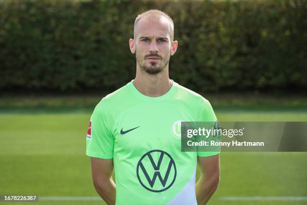 Vaclav Cerny of VfL Wolfsburg poses during the team presentation at Wolfsburg's training ground on September 20, 2023 in Wolfsburg, Germany.