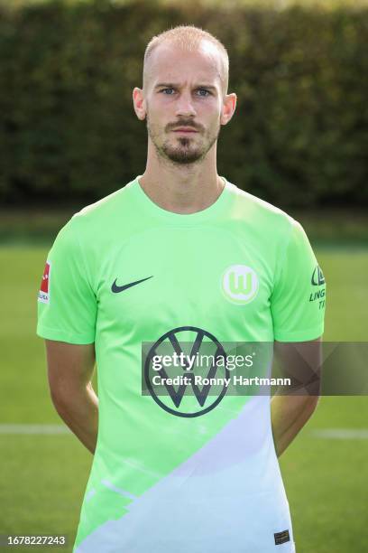 Vaclav Cerny of VfL Wolfsburg poses during the team presentation at Wolfsburg's training ground on September 20, 2023 in Wolfsburg, Germany.