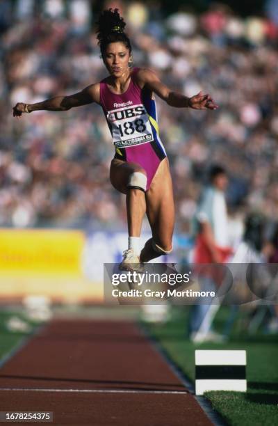 Yolanda Chen from Russia competes in the Women's Triple Jump competition at the IAAF Mobil Grand Prix Lausanne on 2nd July 1993 at the Stade...