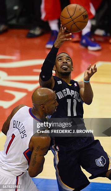 Chauncey Billups of the Los Angeles Clippers guards Mike Conley of the Memphis Grizzlies during Game 5 of their NBA playoff series on April 30, 2013...