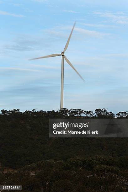 Wind turbine is seen on a hill on April 18, 2013 in Waterloo, Australia. South Australia's Environmental Protection Agency in conjunction with the...