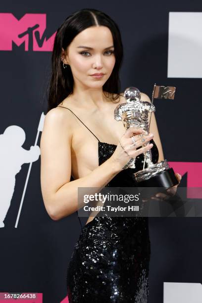 Dove Cameron poses in the press room at the 2023 MTV Video Music Awards at Prudential Center on September 12, 2023 in Newark, New Jersey.