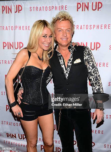 Violinist Lydia Ansel and entertainer Chris Phillips of Zowie Bowie arrive at the premiere of the show "Pin Up" at the Stratosphere Casino Hotel on...