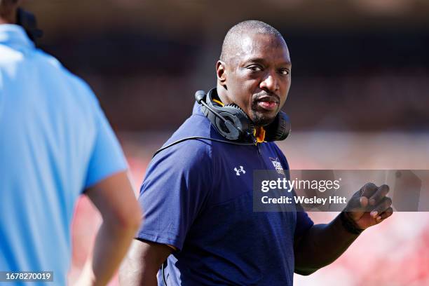 Head Coach Kenni Burns of the Kent State Golden Flashes on the sidelines during the game against the Arkansas Razorbacks at Donald W. Reynolds...