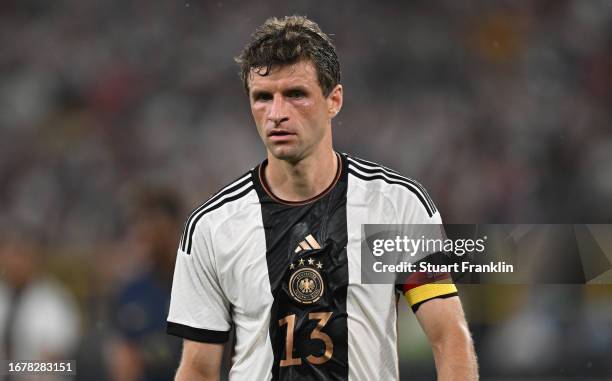 Thomas Mueller of Germany in action during the international friendly match between Germany and France at Signal Iduna Park on September 12, 2023 in...