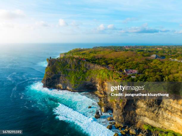 uluwatu temple aerial view - uluwatu stock pictures, royalty-free photos & images