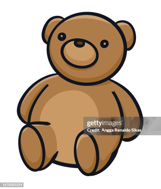 cartoon cute teddy bear doll isolated on white - animated teddy bear stock illustrations
