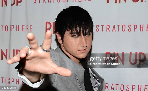 Entertainer Tyler Hunter from the "Million Dollar Quartet" show arrives at the premiere of the show "Pin Up" at the Stratosphere Casino Hotel on...