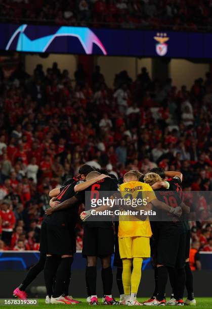 Salzburg players before the start of the Group D - UEFA Champions League 2023/24 match between SL Benfica and FC Salzburg at Estadio da Luz on...