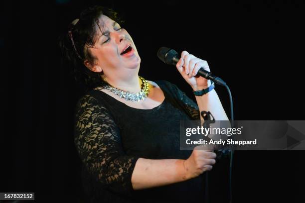 Jazz singer Liane Carroll performs on stage at Pizza Express Jazz Club on April 25, 2013 in London, England.