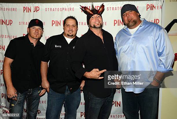 Roli, Harry, "Horny" Mike Henry and Scott Jones from the television series "Counting Cars" arrive at the premiere of the show "Pin Up" at the...