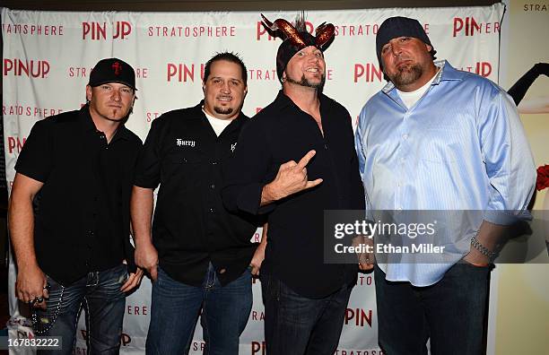 Roli, Harry, "Horny" Mike Henry and Scott Jones from the television series "Counting Cars" arrive at the premiere of the show "Pin Up" at the...