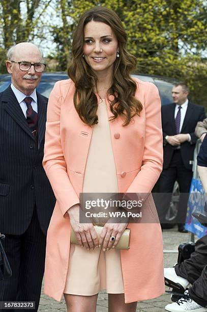 Catherine, The Duchess Of Cambridge meets children and staff during a visit to Naomi House Children's Hospice on April 29, 2013 near Winchester,...